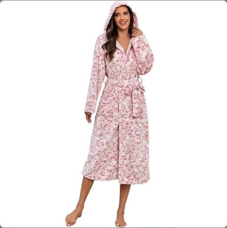 Local Stock Plush Oversize Winter Soft Warm Long Flannel Bathrobe With Hooded Women Thick Night Fleece Bath Robes Dressing